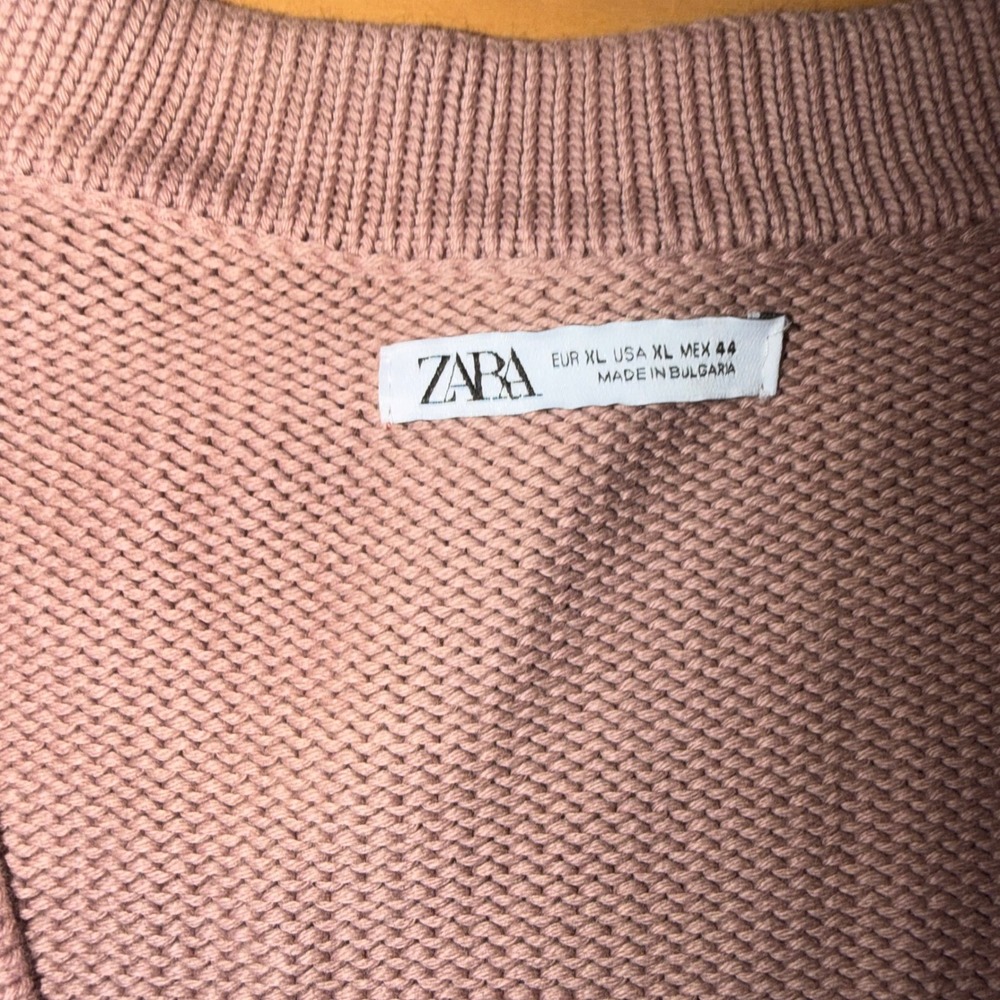 Zara Oversized Cotton Knit Cardigan XL Dusty Rose Button Front - Picture 9 of 11